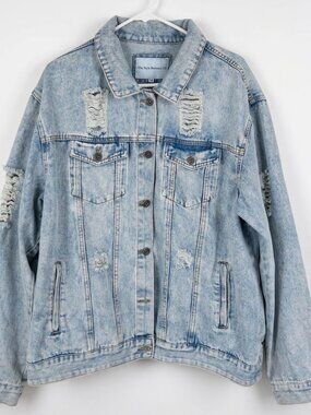 The Style Between Us Distressed Denim Button Up Jacket